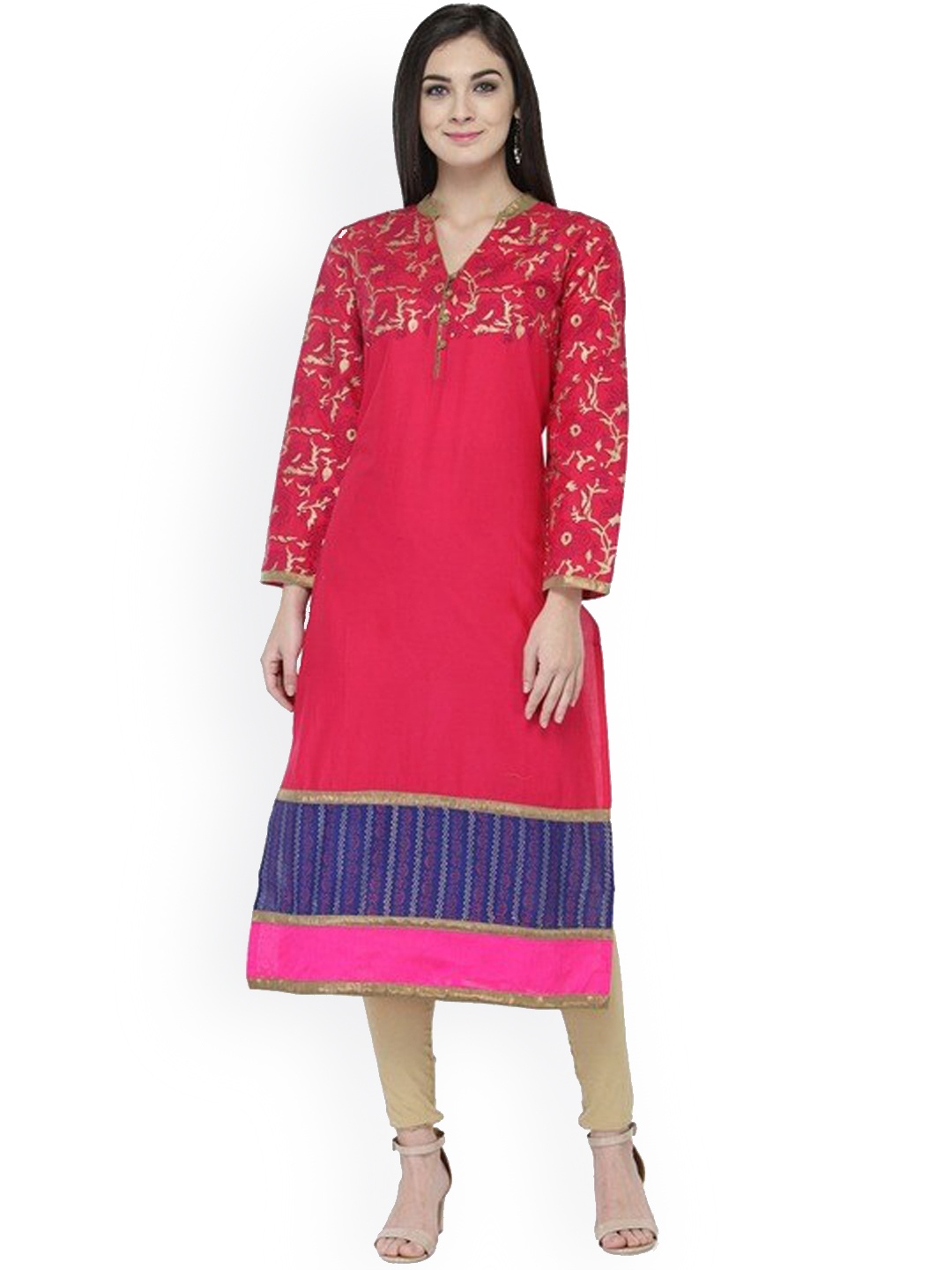 

Tulsattva Women Fuchsia Paisley printed Straight Kurta