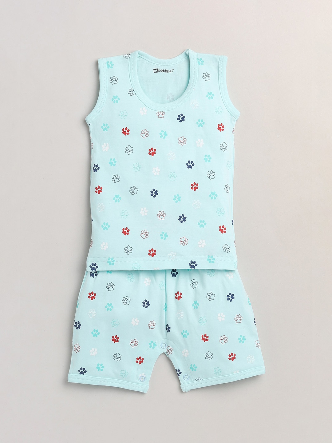 

MooNKids Boys Sea Green & Red Printed T-shirt with Shorts