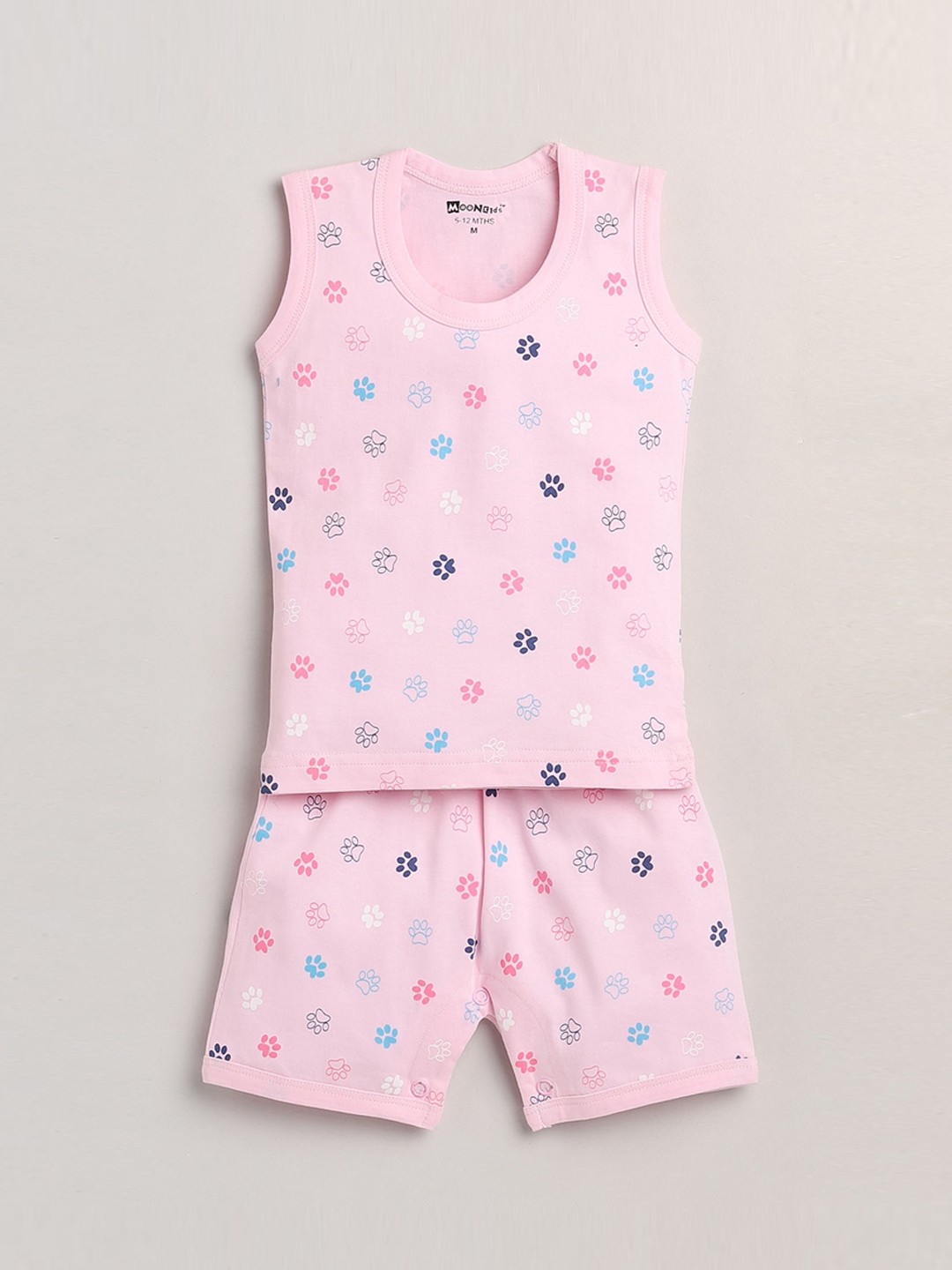 

MooNKids Boys Pink Printed Cotton T-shirt with Shorts