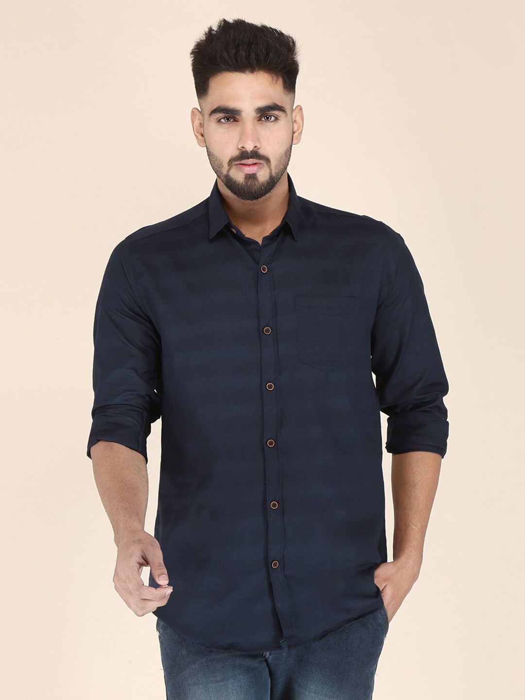 

FUBAR Men Navy Blue Modern Horizontal Stripes Casual Shirt