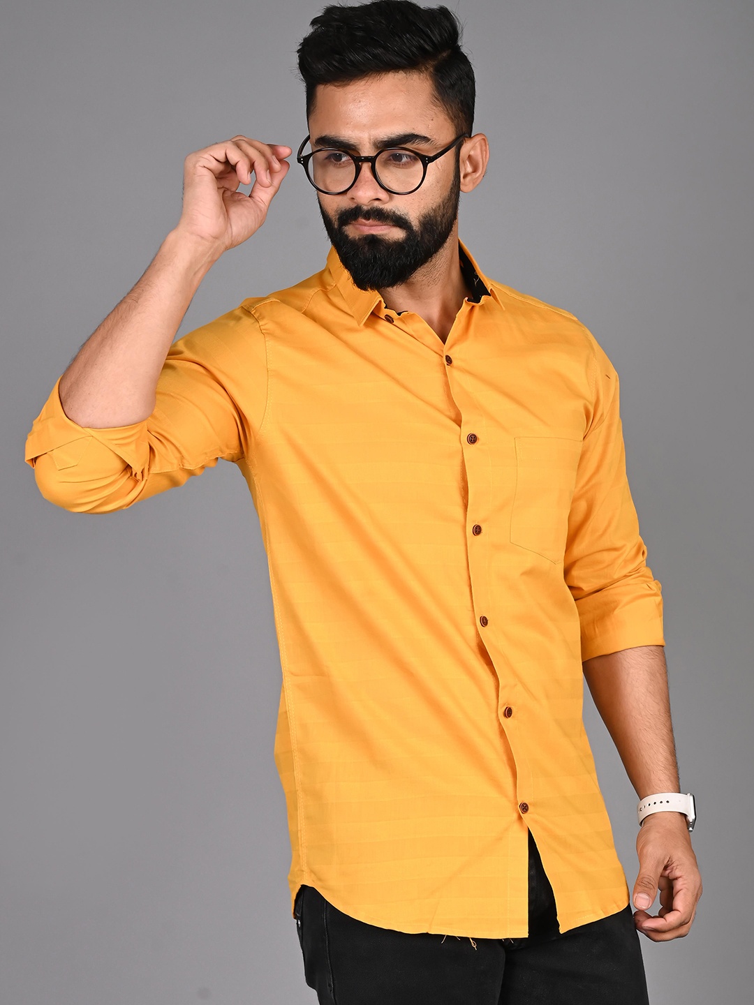 

FUBAR Men Yellow Modern Casual Striped Shirt