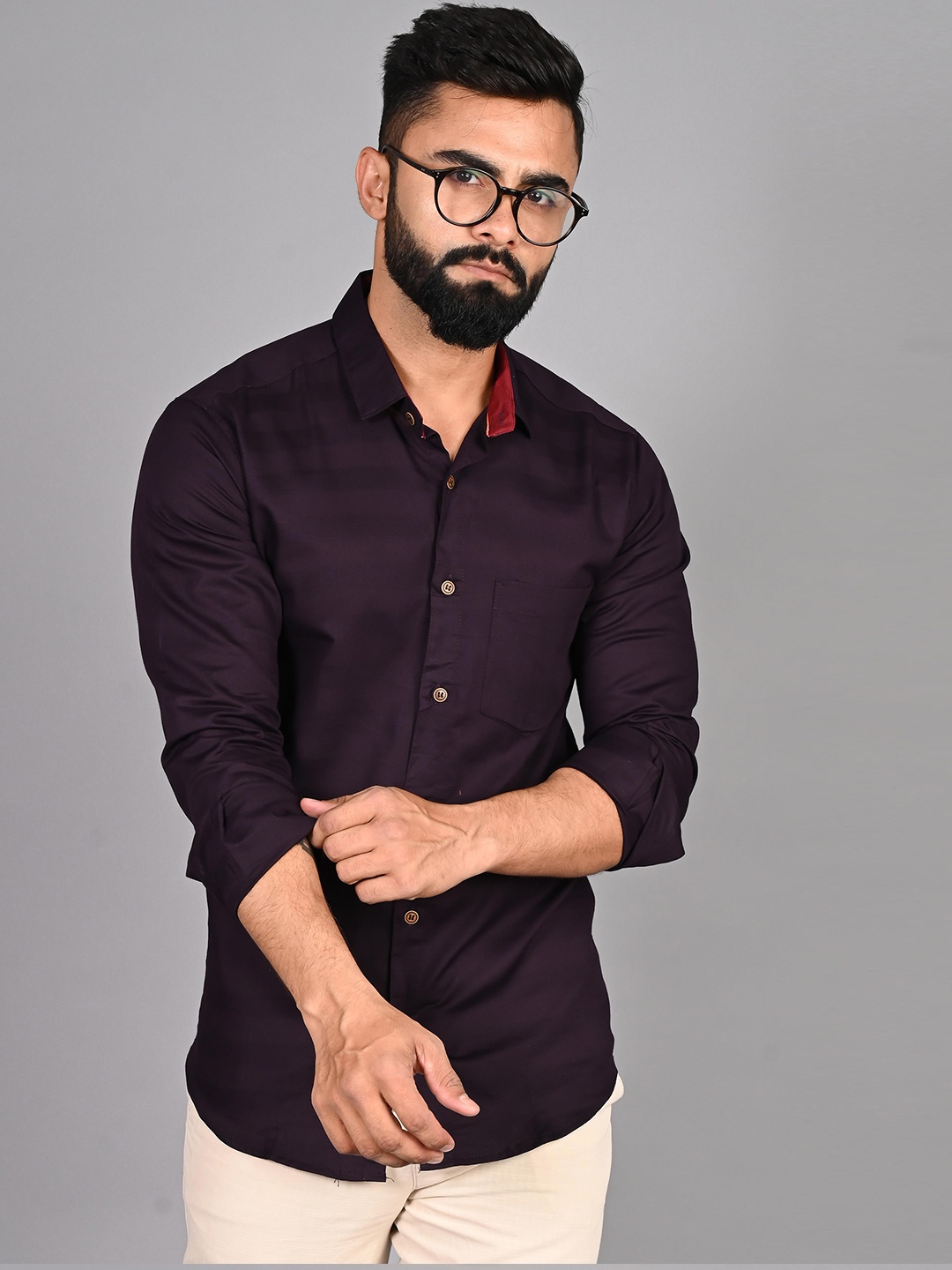 

FUBAR Men Purple Solid Modern Casual Shirt