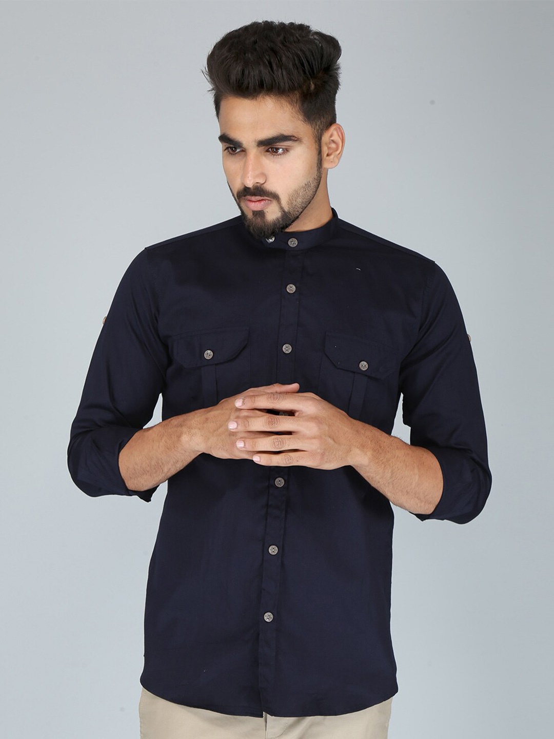 

FUBAR Men Navy Blue Modern Casual Shirt