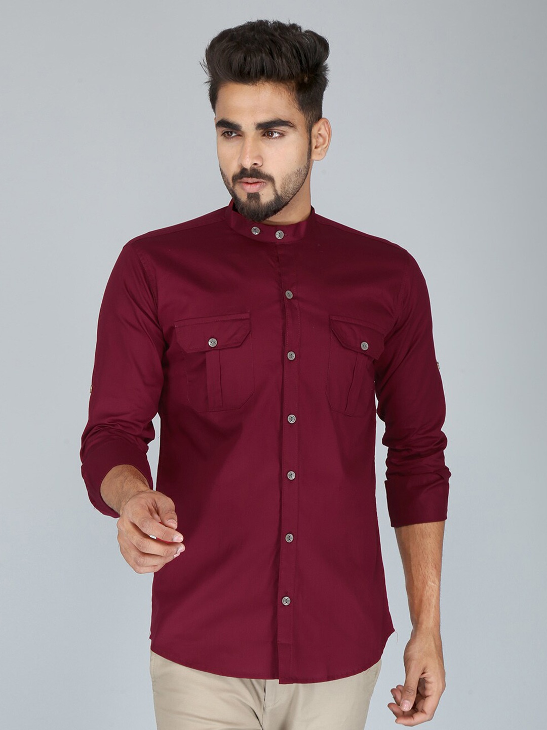 

FUBAR Men Maroon Modern Solid Cotton Casual Shirt