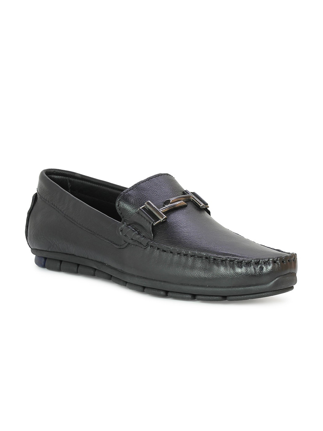 

PRIVO Men Black Solid Leather Loafers