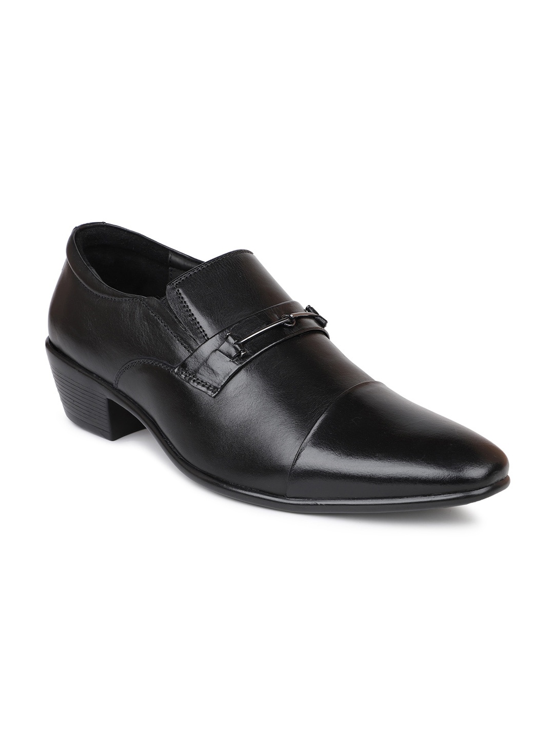 

PRIVO by Inc.5 Men Black Solid Leather Formal Slip-On Shoes