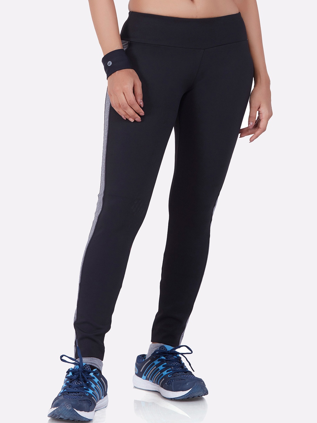 

LAASA SPORTS Women Black Just-Dry Mid Rise Track Pant With Stripe On Side