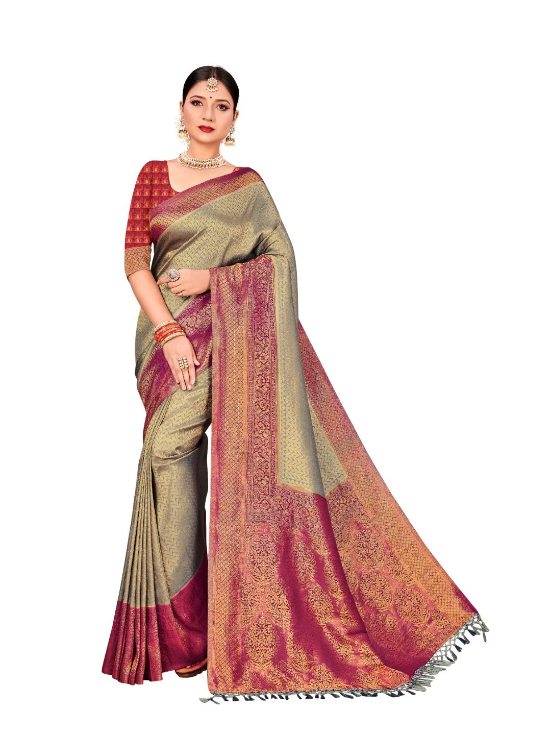 

Vardha Grey & Maroon Woven Design Art Silk Saree
