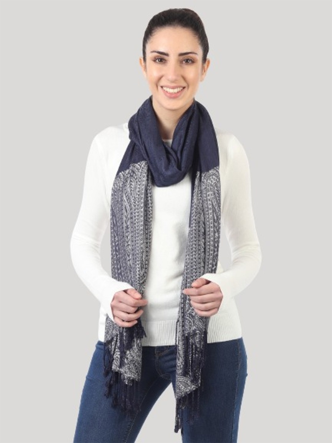 

MUFFLY Women Blue & Grey Paisley Pashmina Stole