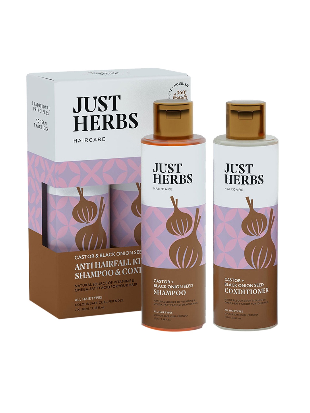 

Just Herbs Set of Castor & Black Onion Seed Shampoo & Conditioner - 100 ml Each, White