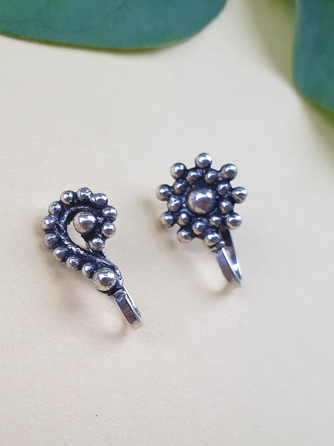 

FIROZA Set Of 2 Silver-Toned Brass-Plated Oxidised Stud Clip-Ons