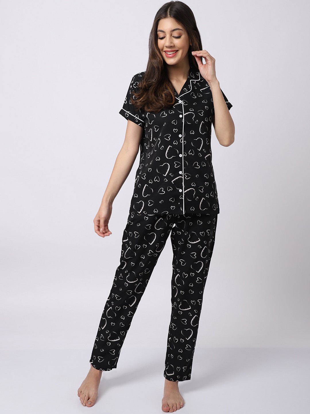 

Boston Club Women Black & White Printed Night Suit