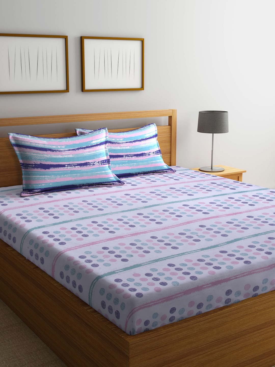 

BOMBAY DYEING Blue & Pink Geometric 120 TC Queen Bedsheet with 2 Pillow Covers