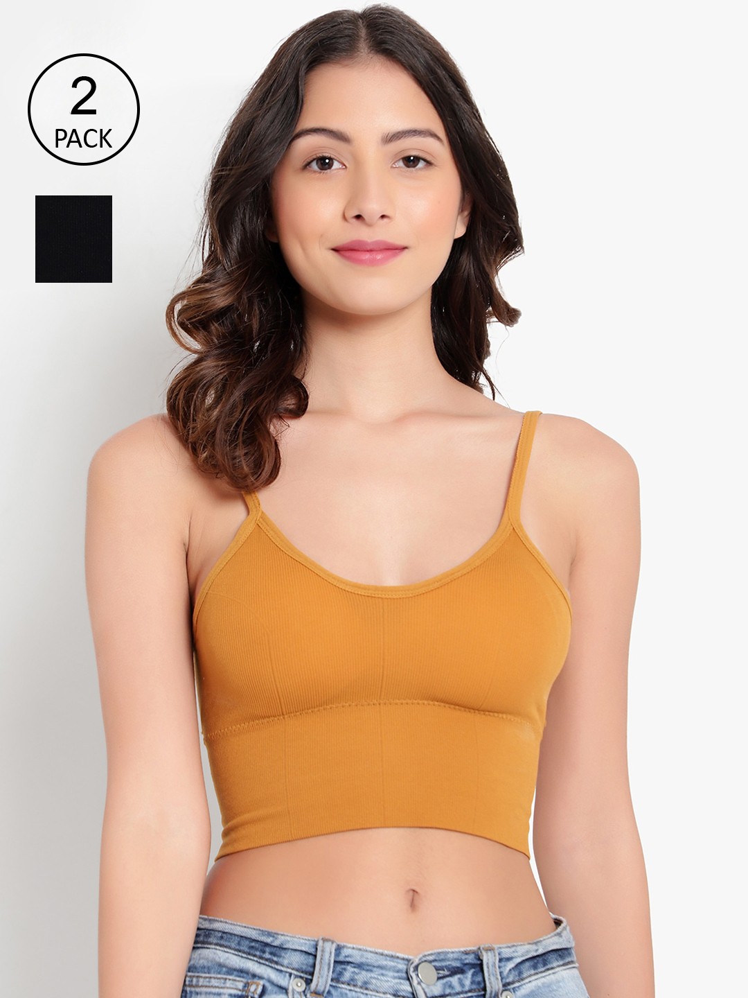 

PARKHA Black & Mustard Set Of 2 Ribbed Padded Bralette Top