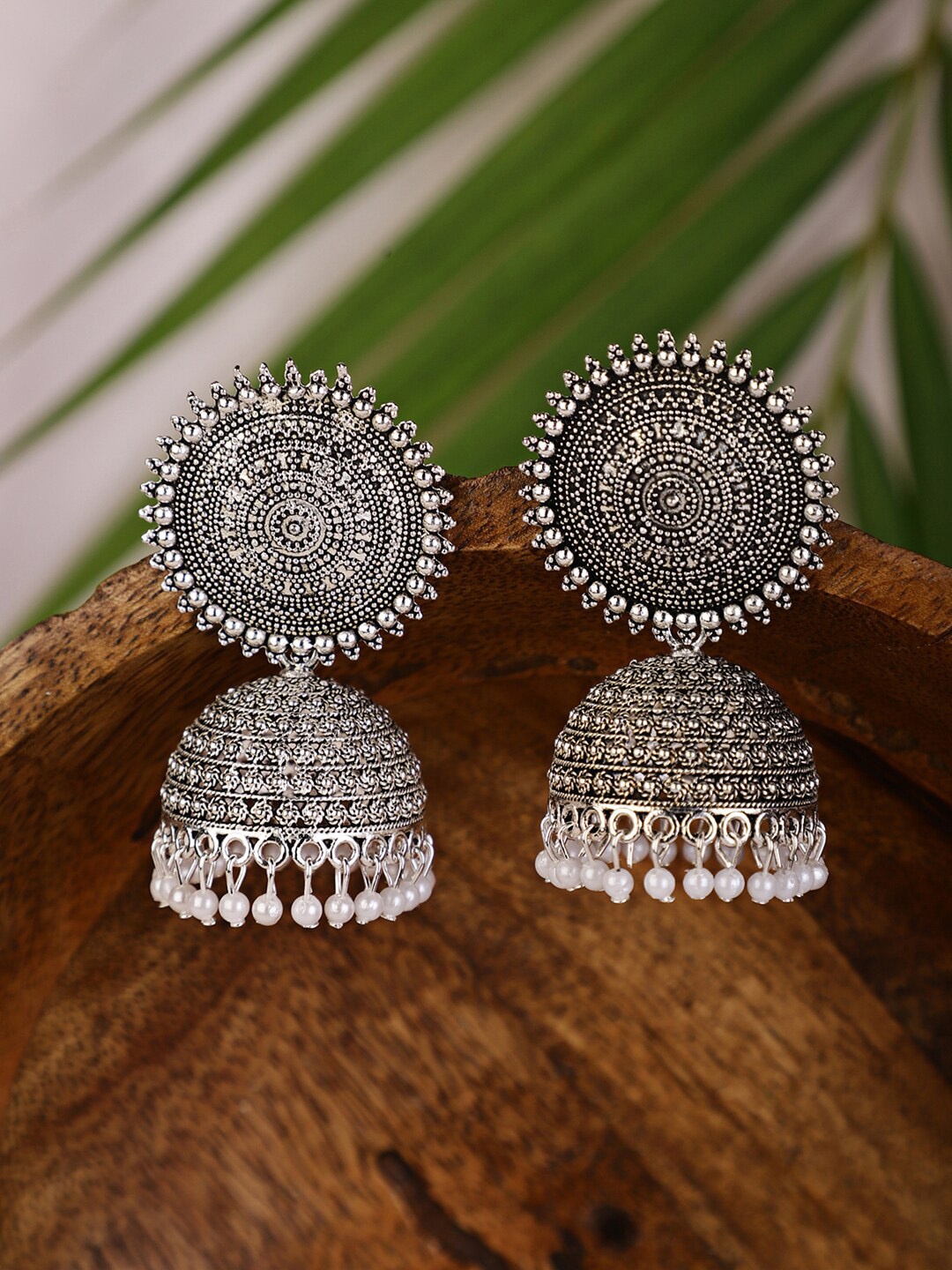 

Shining Diva Silver-Toned & White Classic Jhumkas Earrings