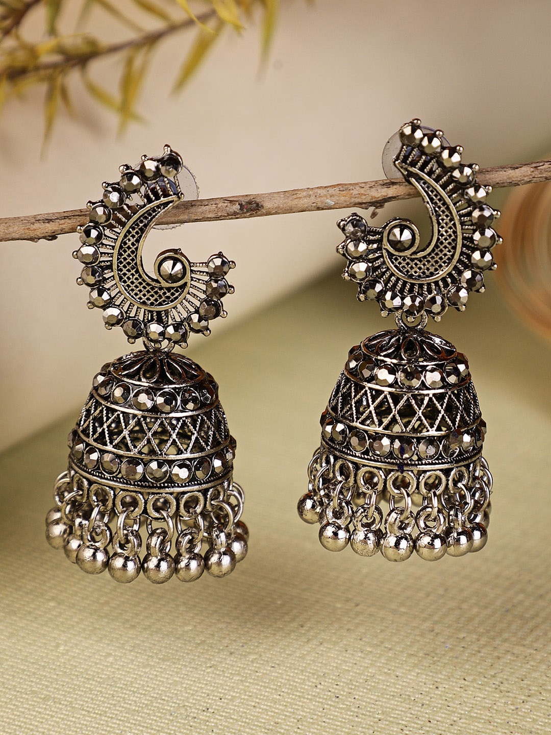 

Shining Diva Silver-Plated Dome Shaped Jhumkas Earrings