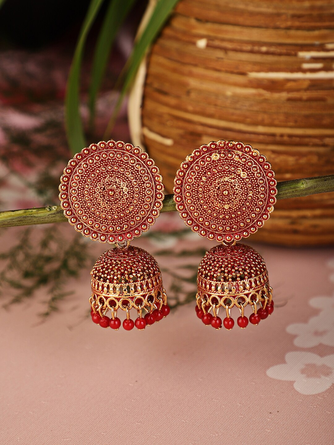 

Shining Diva Red Classic Jhumkas Earrings