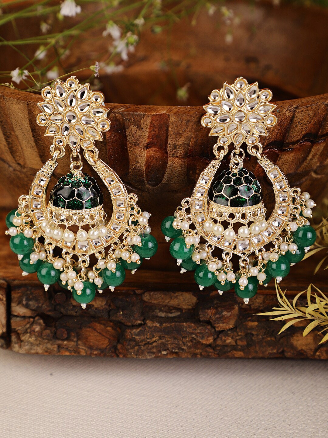 

Shining Diva Green Classic Chandbalis Earrings
