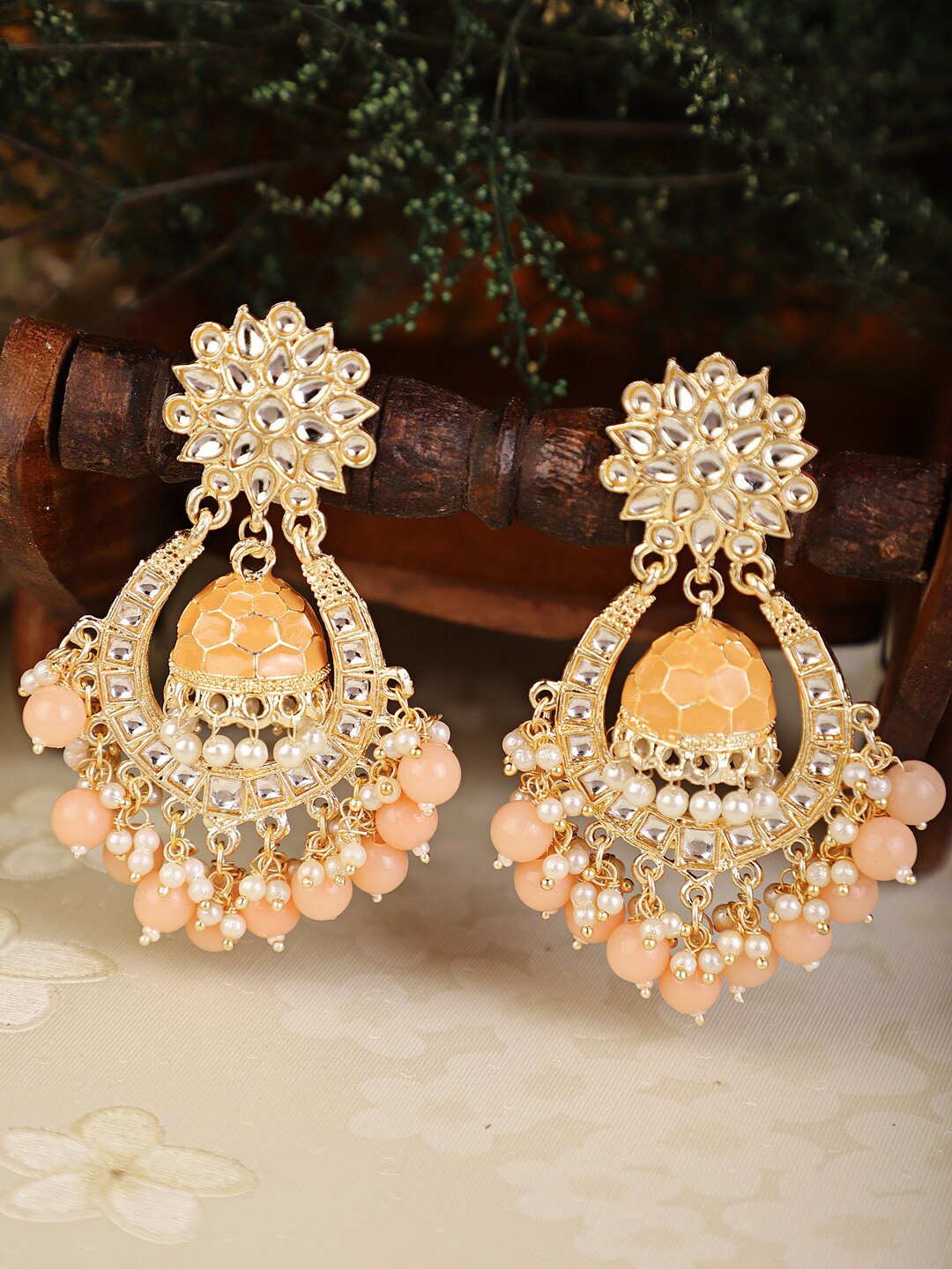 

Shining Diva Peach-Coloured Classic Chandbalis Earrings