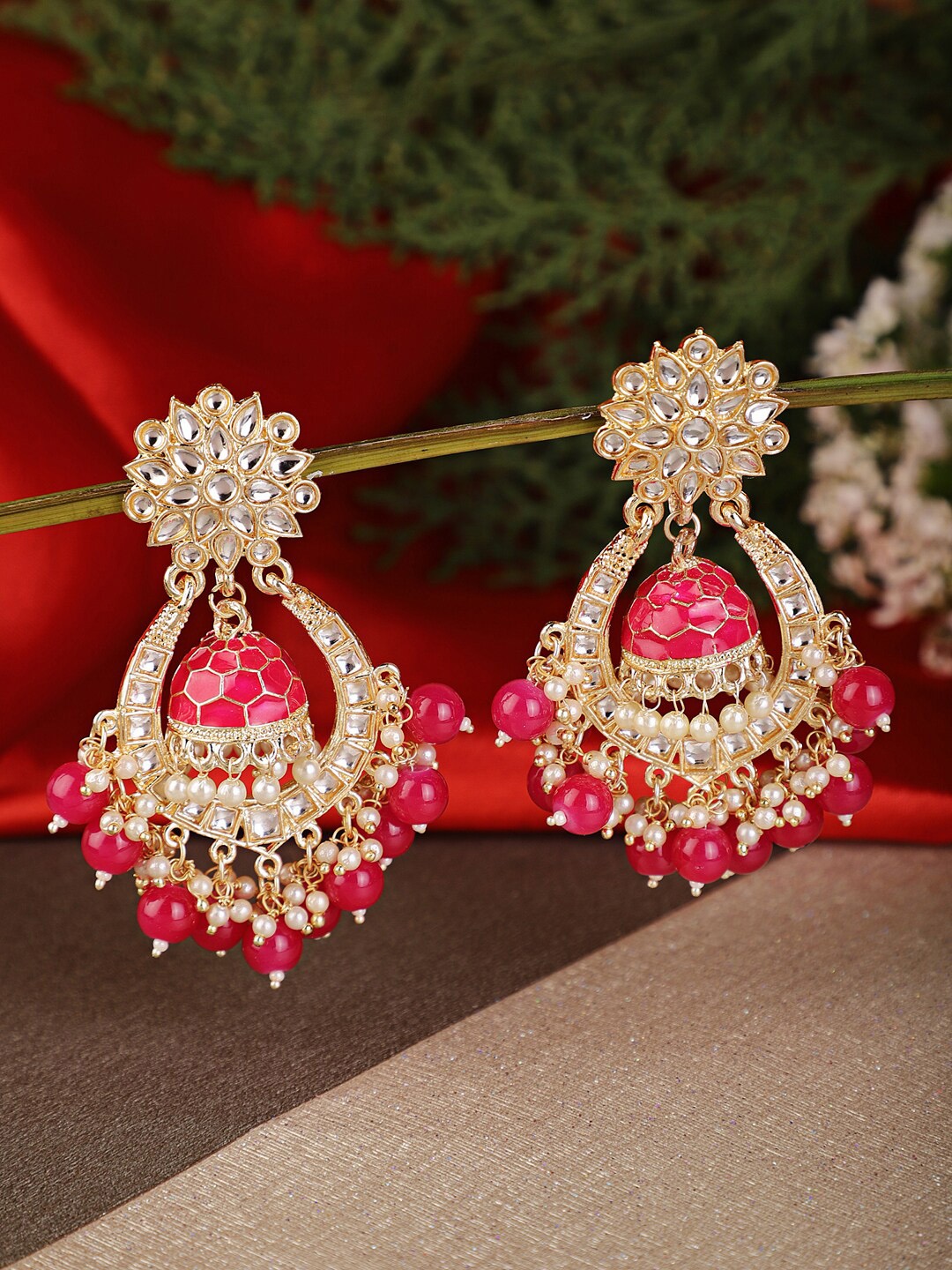 

Shining Diva Red & Gold-Toned Classic Chandbalis Earrings
