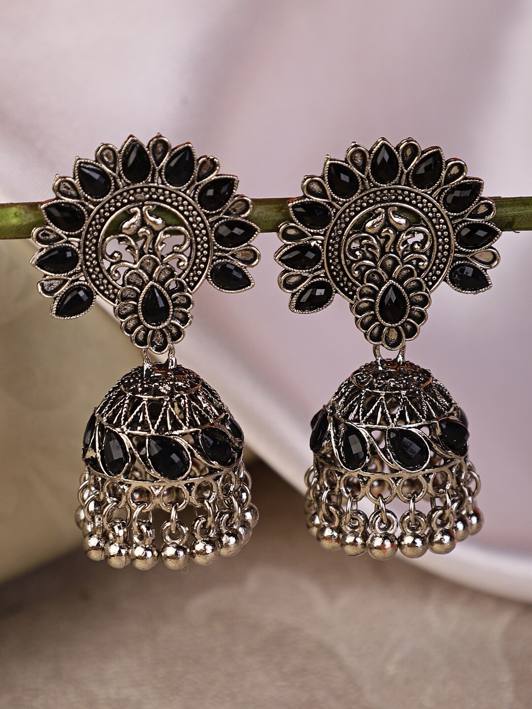 

Shining Diva Black Dome Shaped Jhumkas Earrings