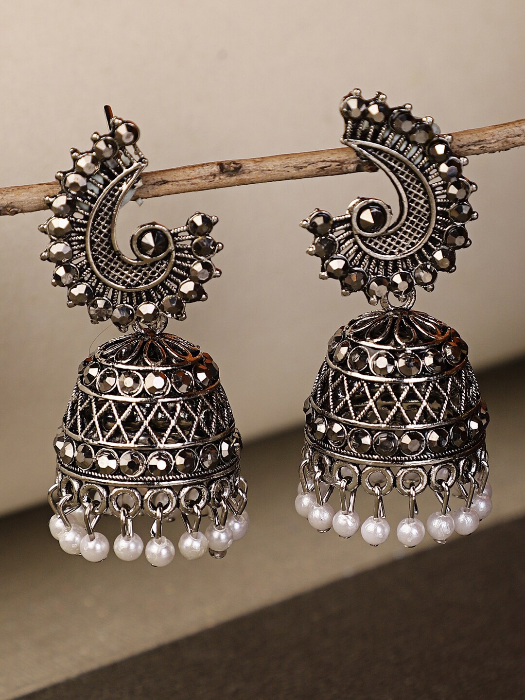 

Shining Diva Silver-Toned Dome Shaped Jhumkas Earrings