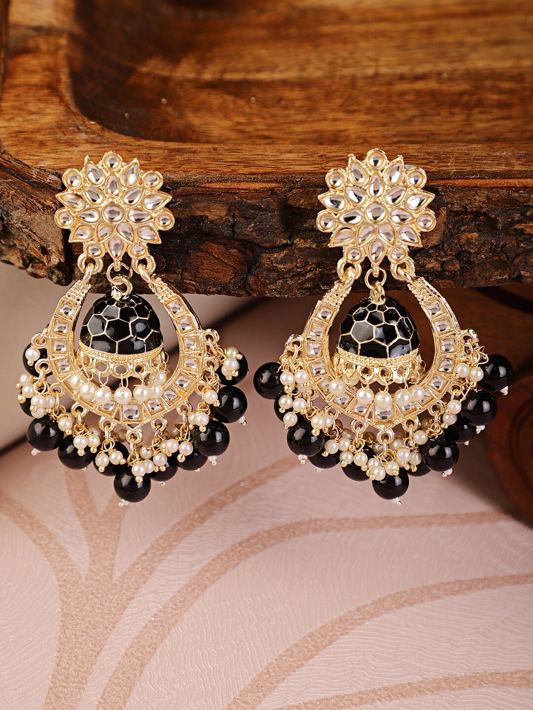 

Shining Diva Women Gold-Toned & Black Classic Chandbalis Earrings