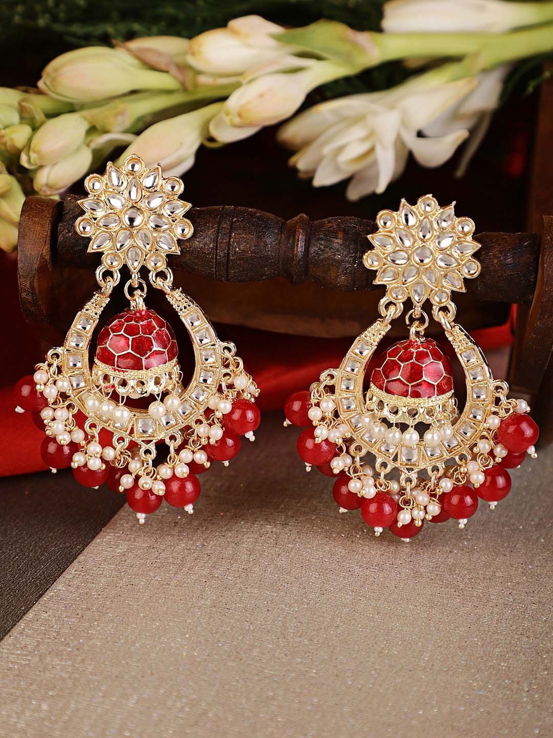 

Shining Diva Red Classic Chandbalis Earrings