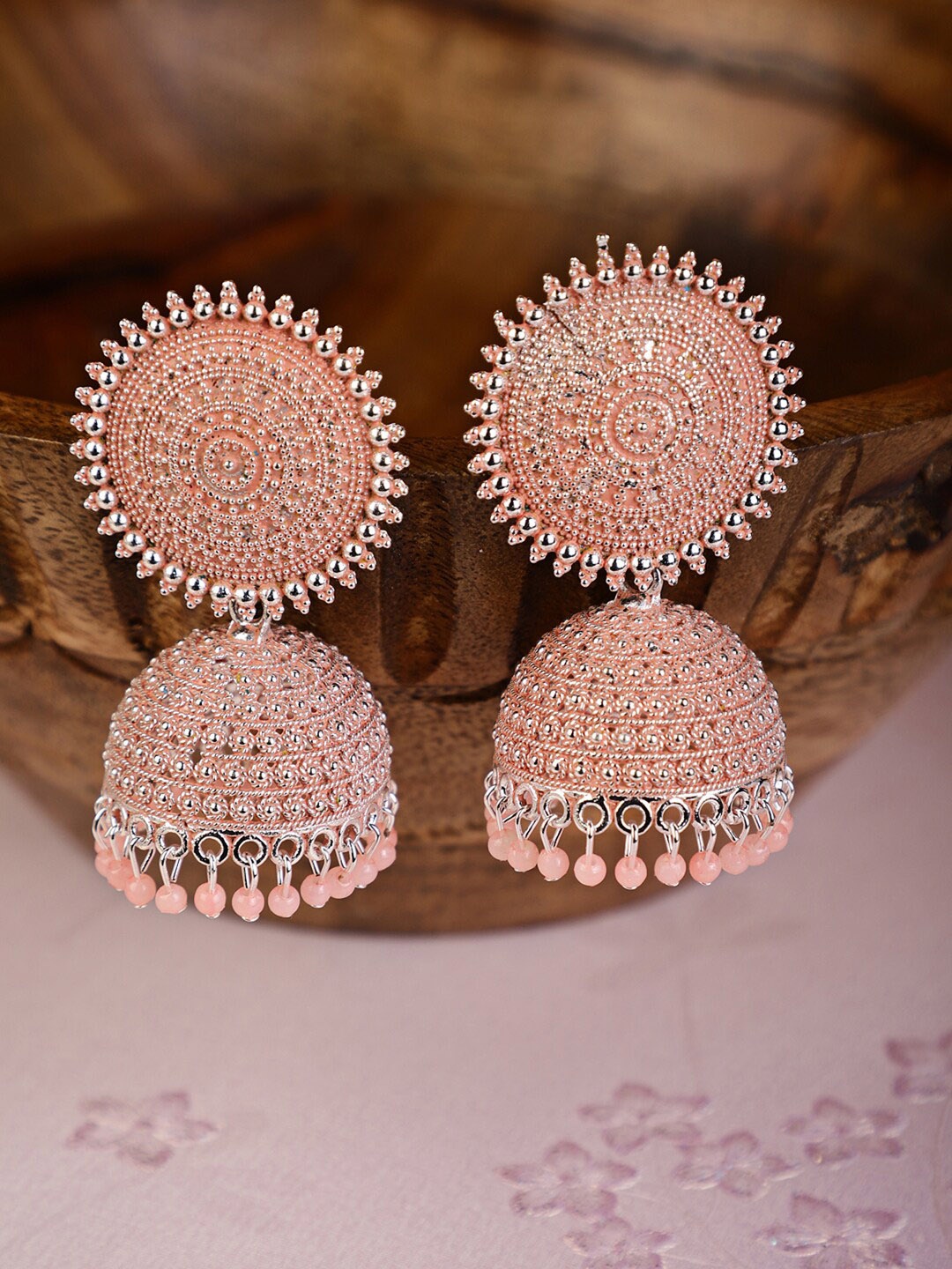 

Shining Diva Silver-Plated Classic Jhumka Earrings, Peach