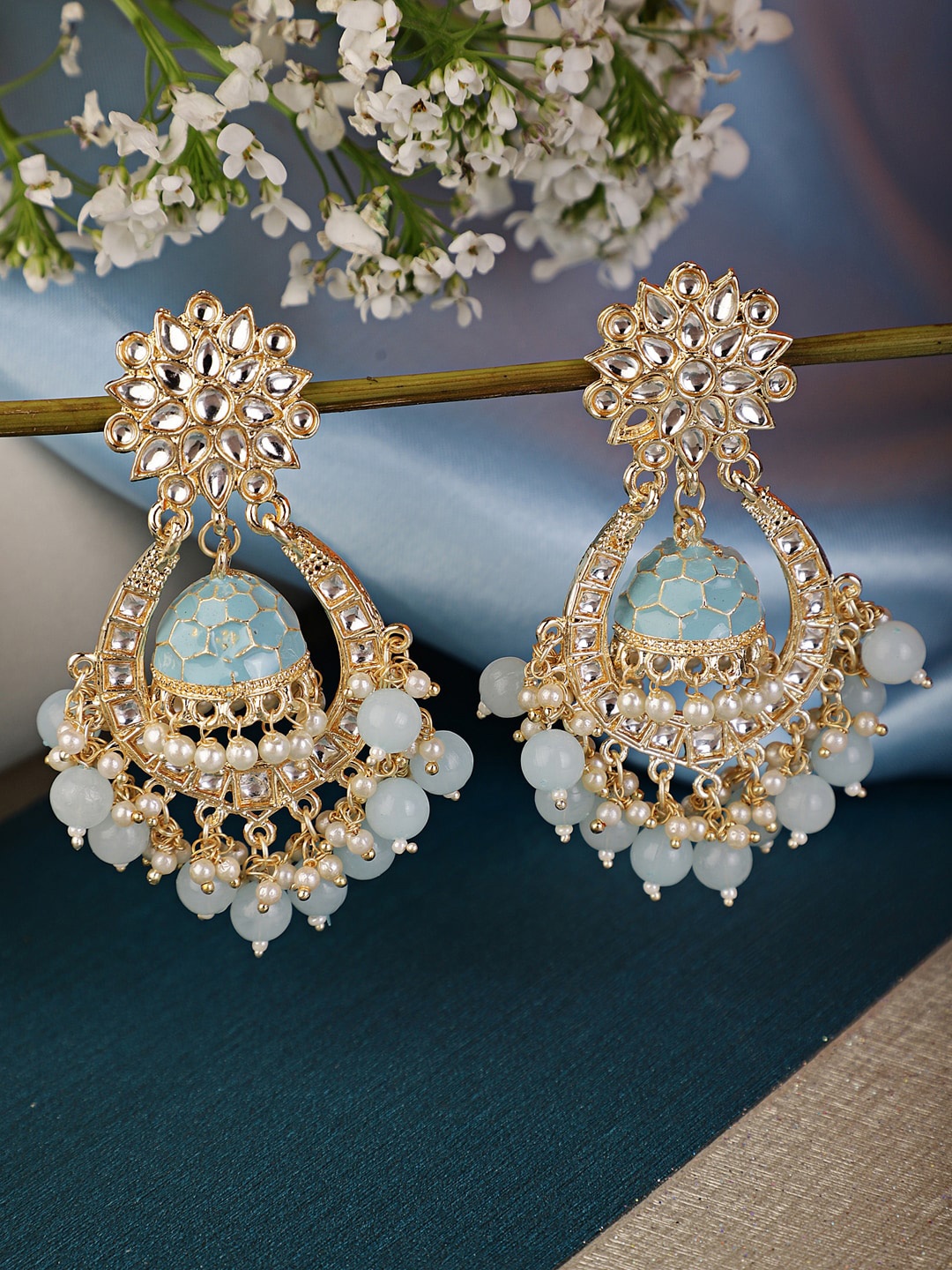 

Shining Diva Women Grey & Gold-Toned Classic Chandbalis Earrings