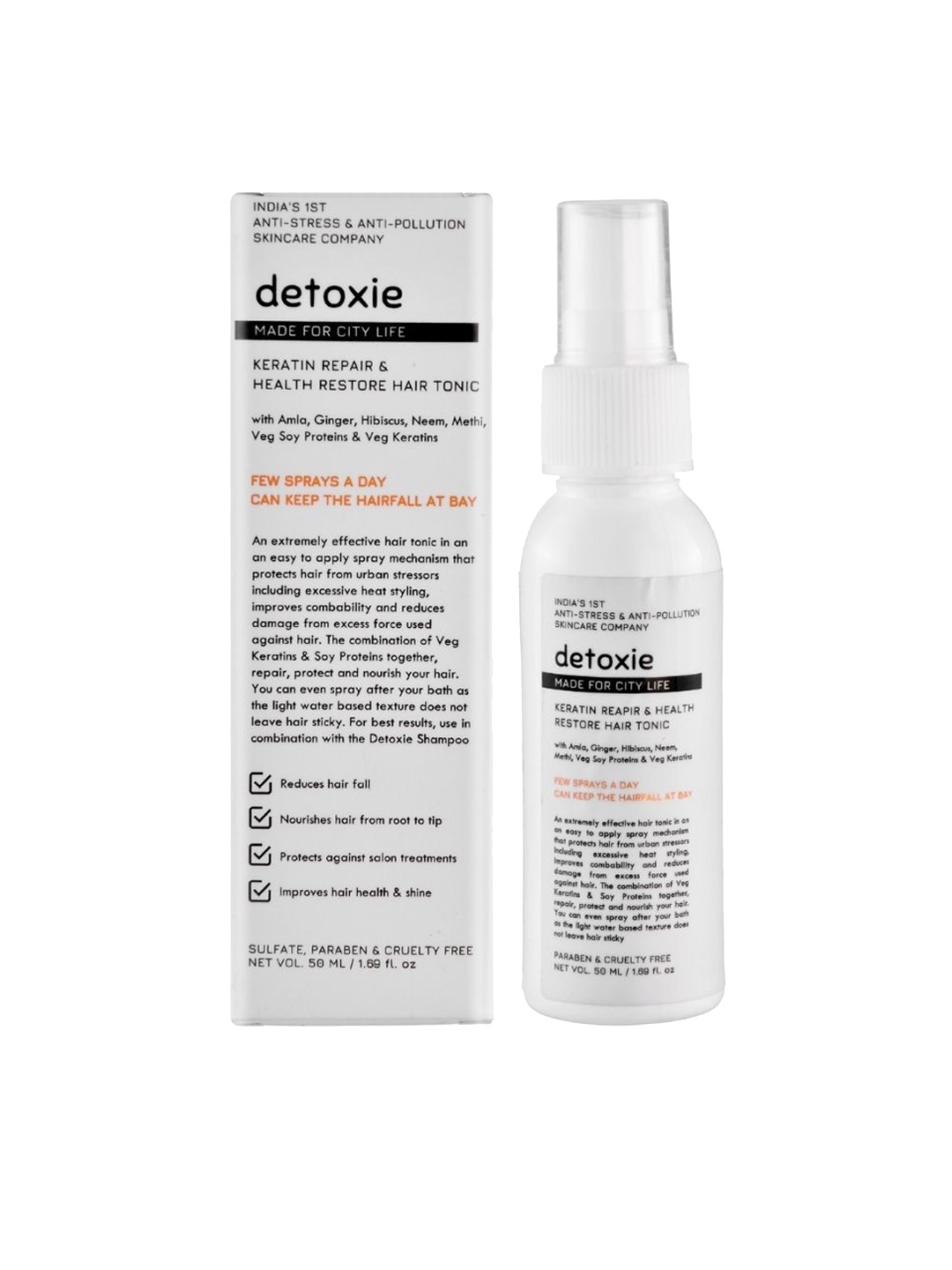 

Detoxie Keratin Repair & Health Restore Hair Tonic with Amla & Ginger - 50 ml, White