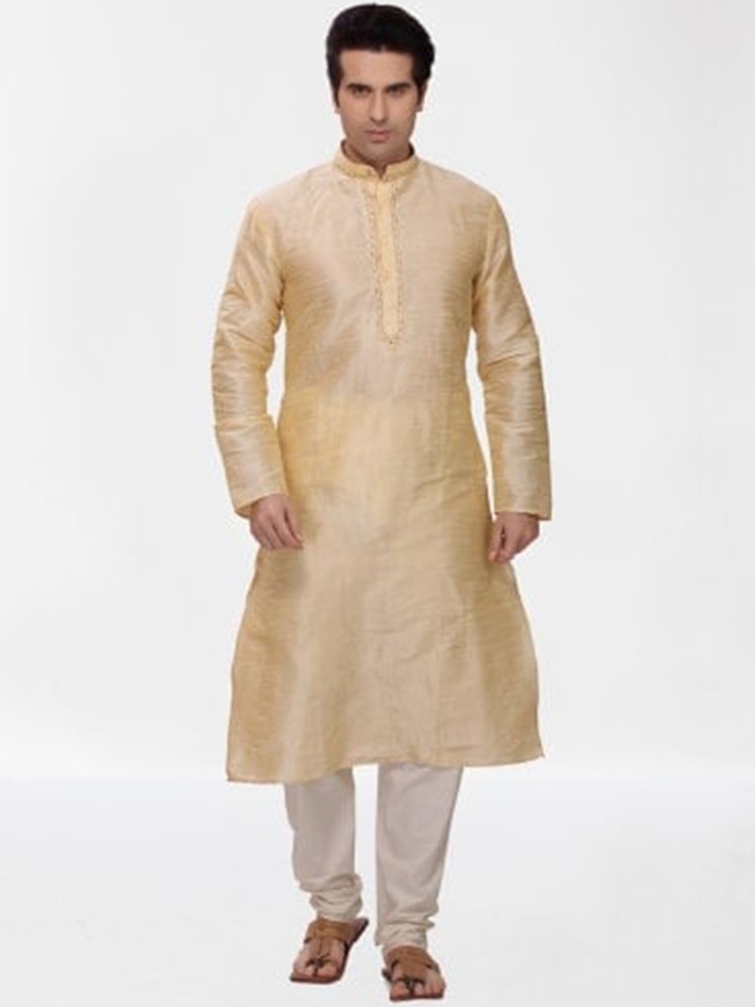 

RG DESIGNERS Men Beige Layered Kurti with Pyjamas