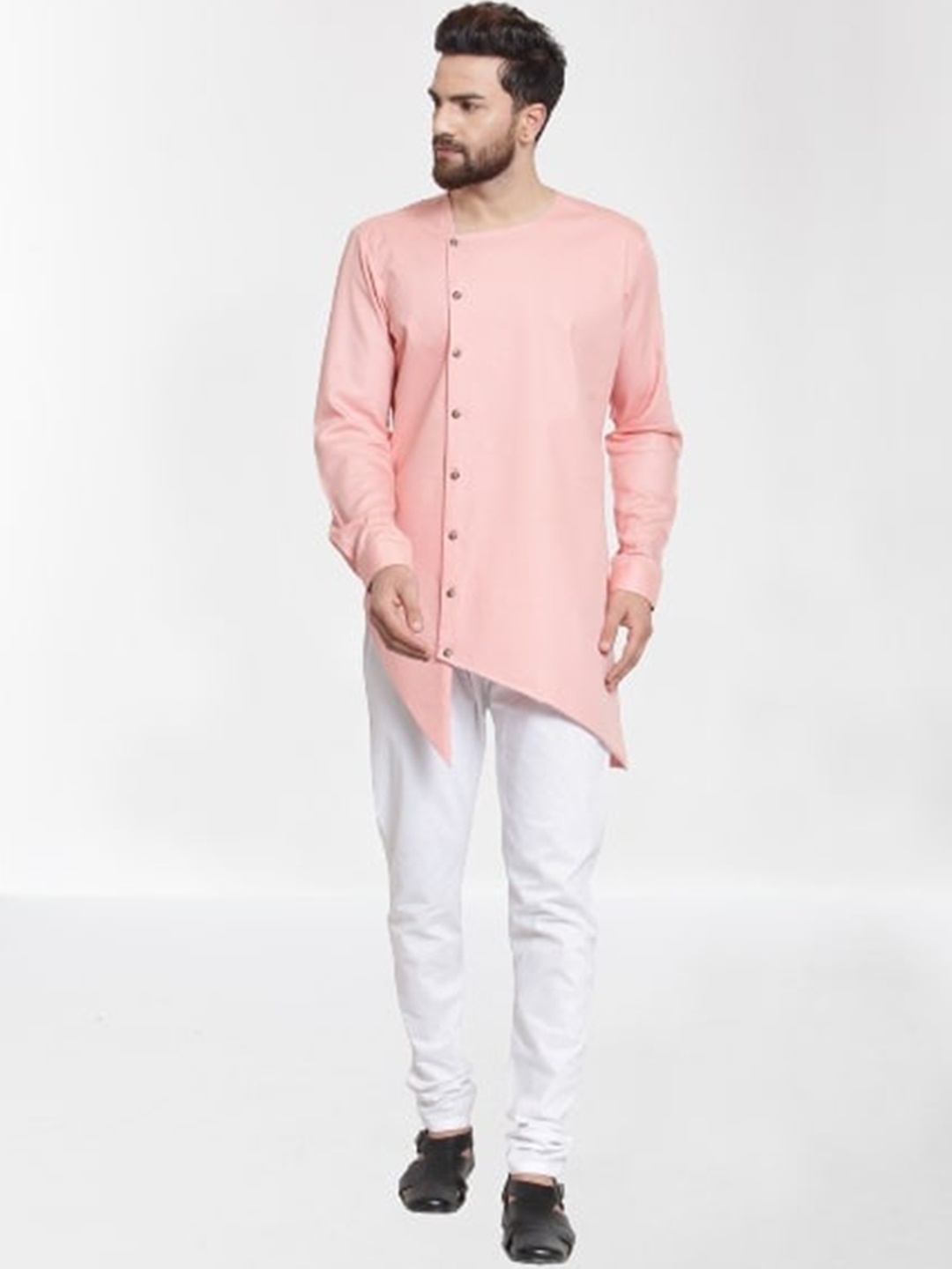 

RG DESIGNERS Men Pink Angrakha Pure Cotton Kurti with Pyjamas