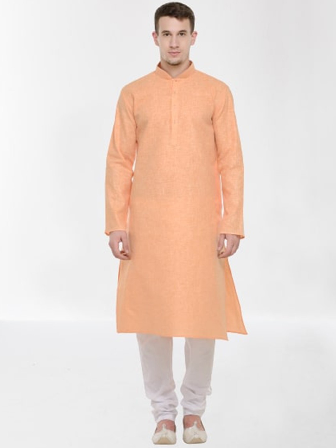 

RG DESIGNERS Men Peach Cotton Blend Kurta with Churidar