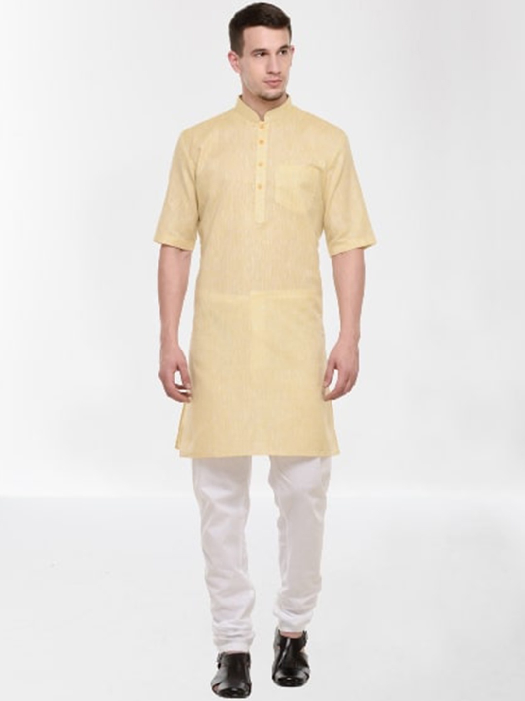 

RG DESIGNERS Men Yellow Kurta with Churidar