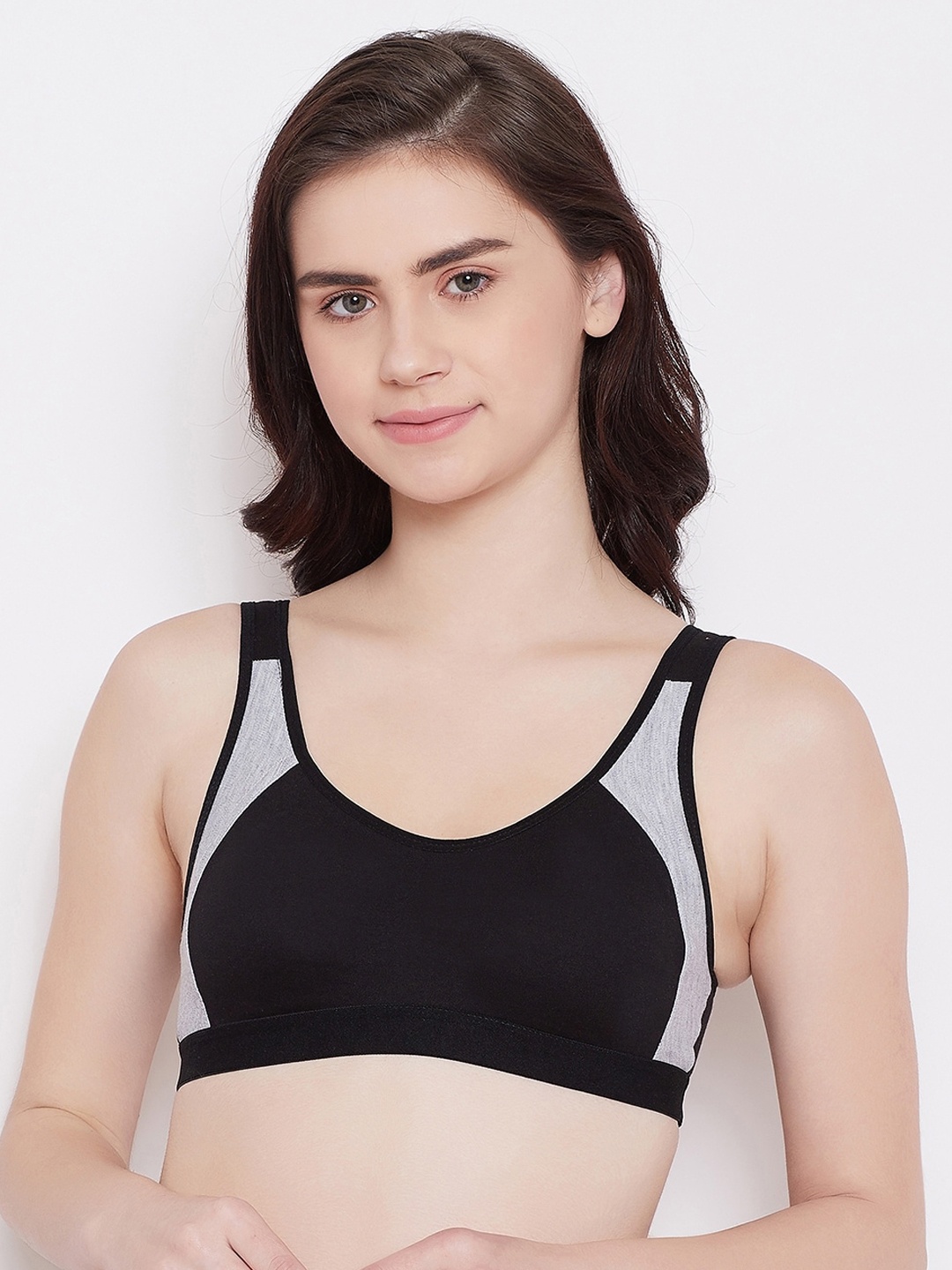 

ALIZA Black & Grey Non-Wired Non Paddad Sports Bra