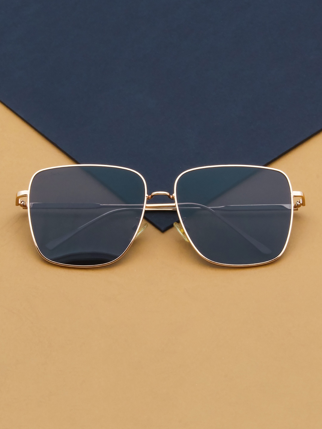 

Ted Smith Unisex Grey Lens & Gold-Toned Square Sunglasses with UV Protected Lens