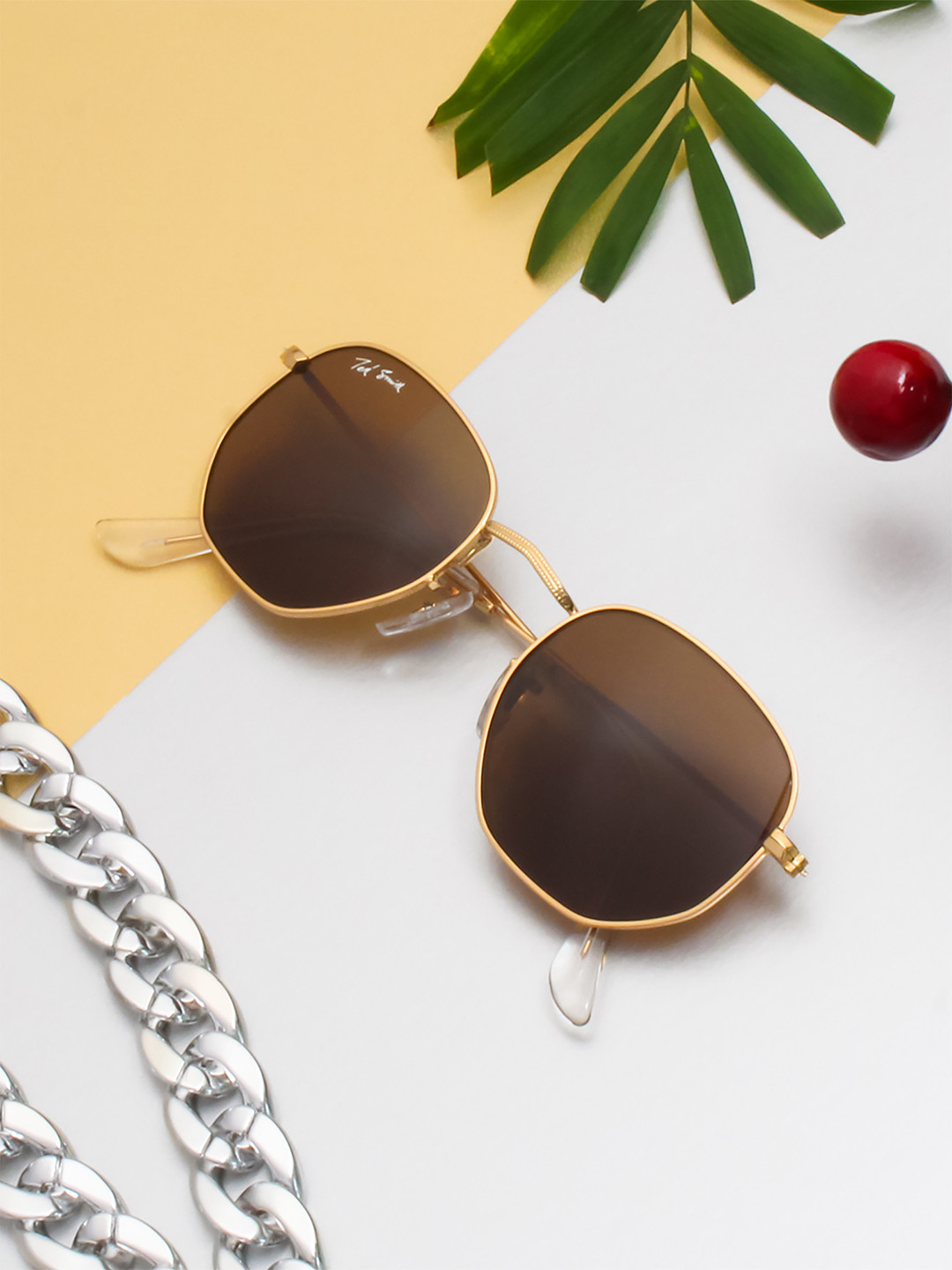 

Ted Smith Unisex Brown Lens & Gold-Toned Other Sunglasses with UV Protected Lens