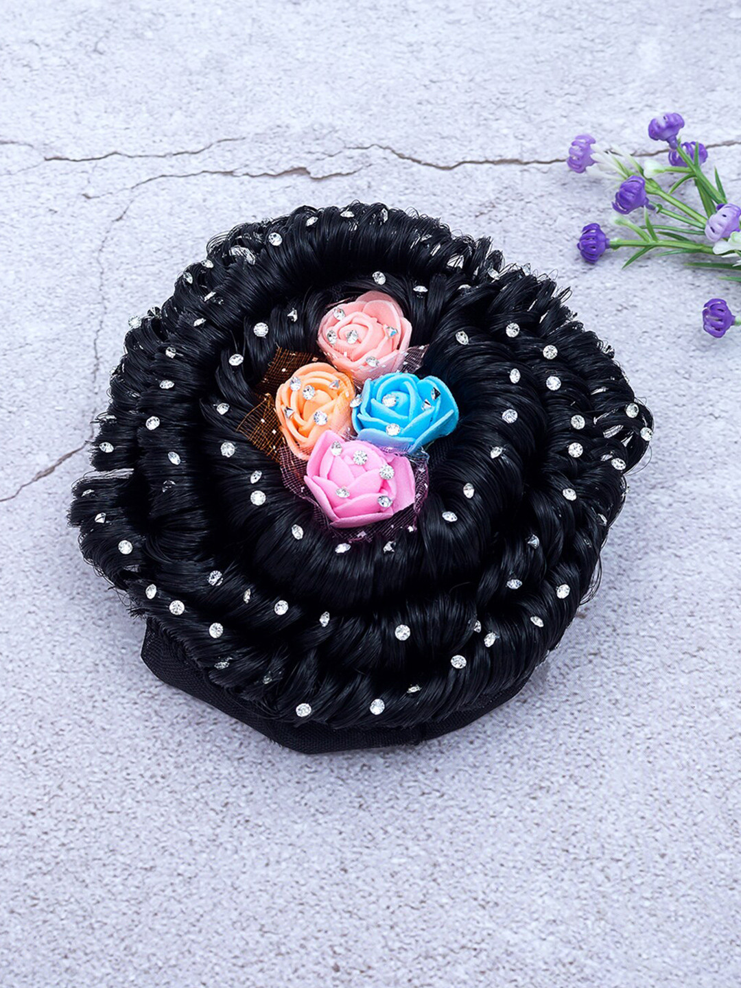 

Golden Peacock Women Black & White Embellished Hair Bun