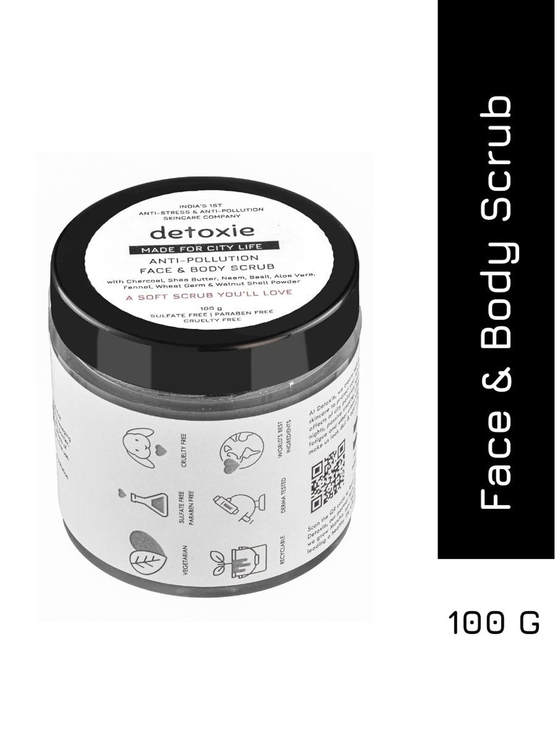 

Detoxie Anti-Pollution Face & Body Scrub with Charcoal & Shea Butter - 100g, Grey