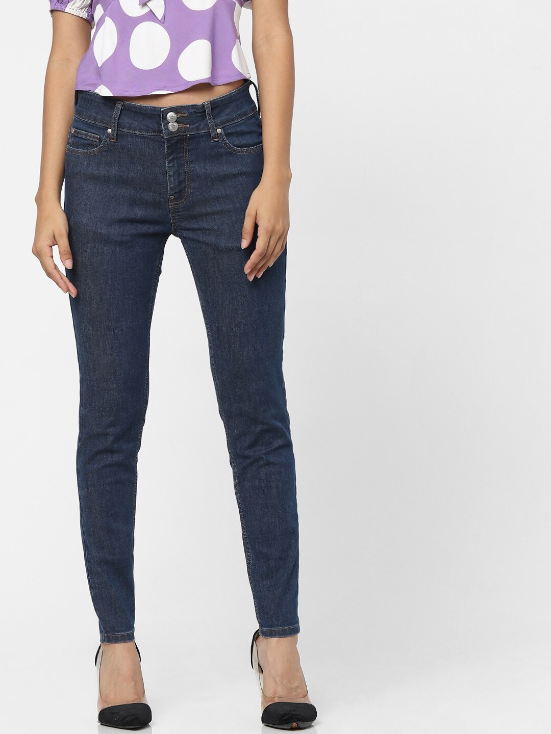 

ONLY Women Blue Skinny Fit High-Rise Low Distress Jeans