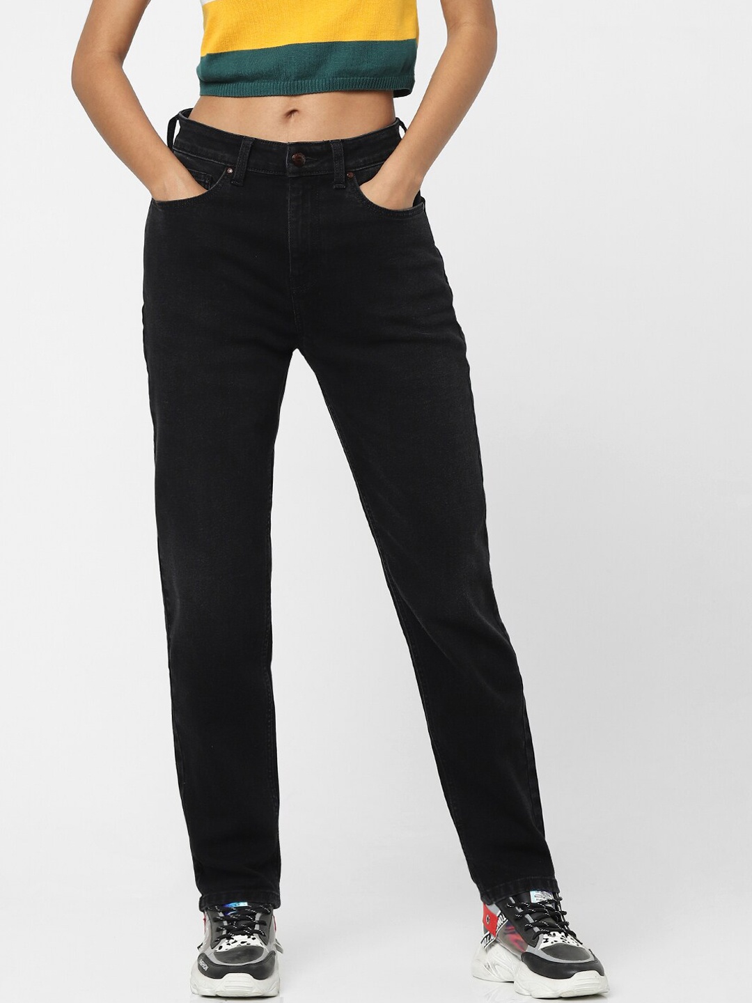 ONLY Women Black Straight Fit High-Rise Jeans