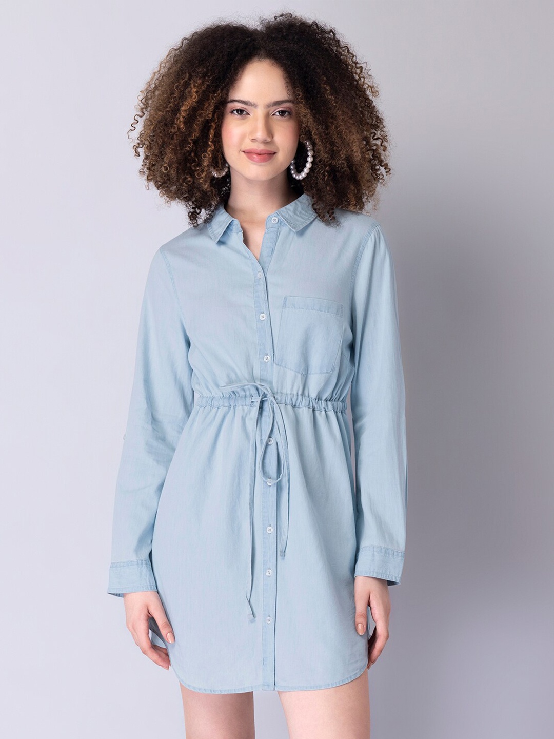 

FabAlley Blue Cotton Shirt Dress