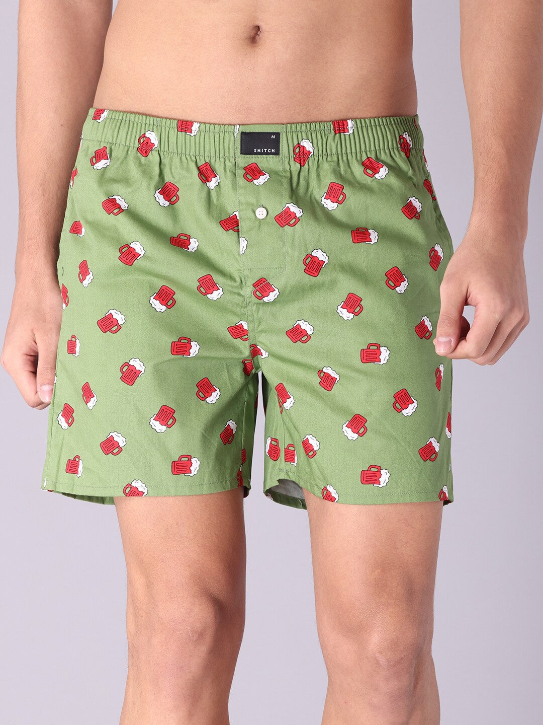 

Snitch Men Green Printed Pure Cotton Boxers 4MSBX9202