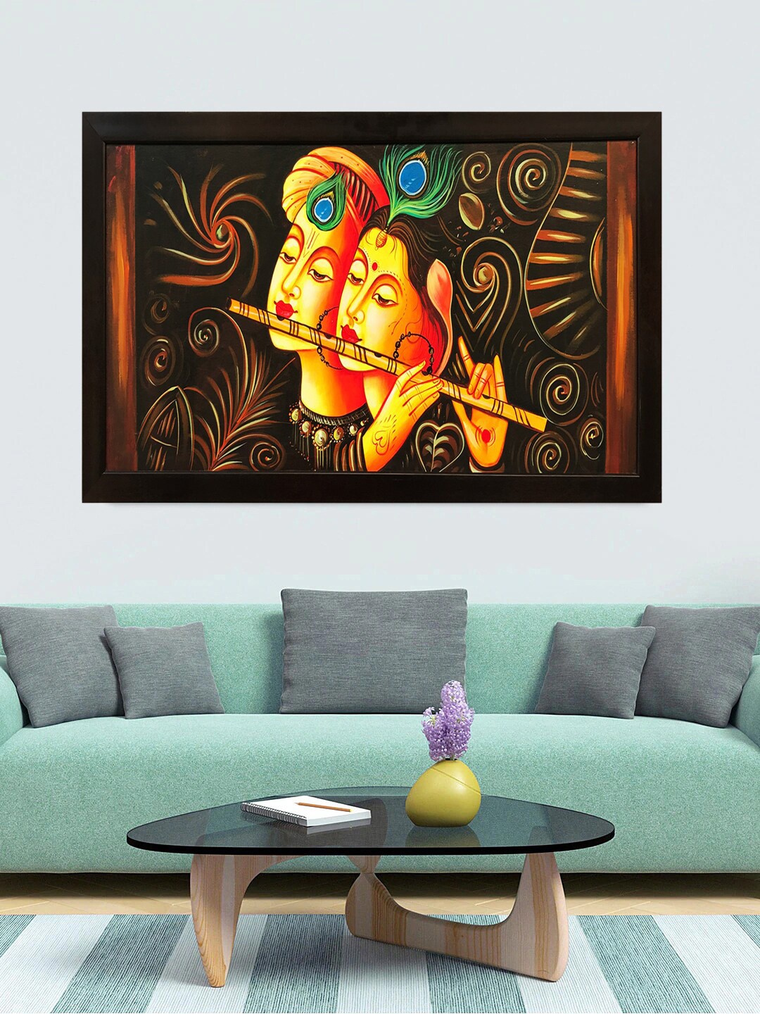 

Gallery99 Brown & Gold-Colored Krishna with Radha Handmade Oil Painting Wall Art