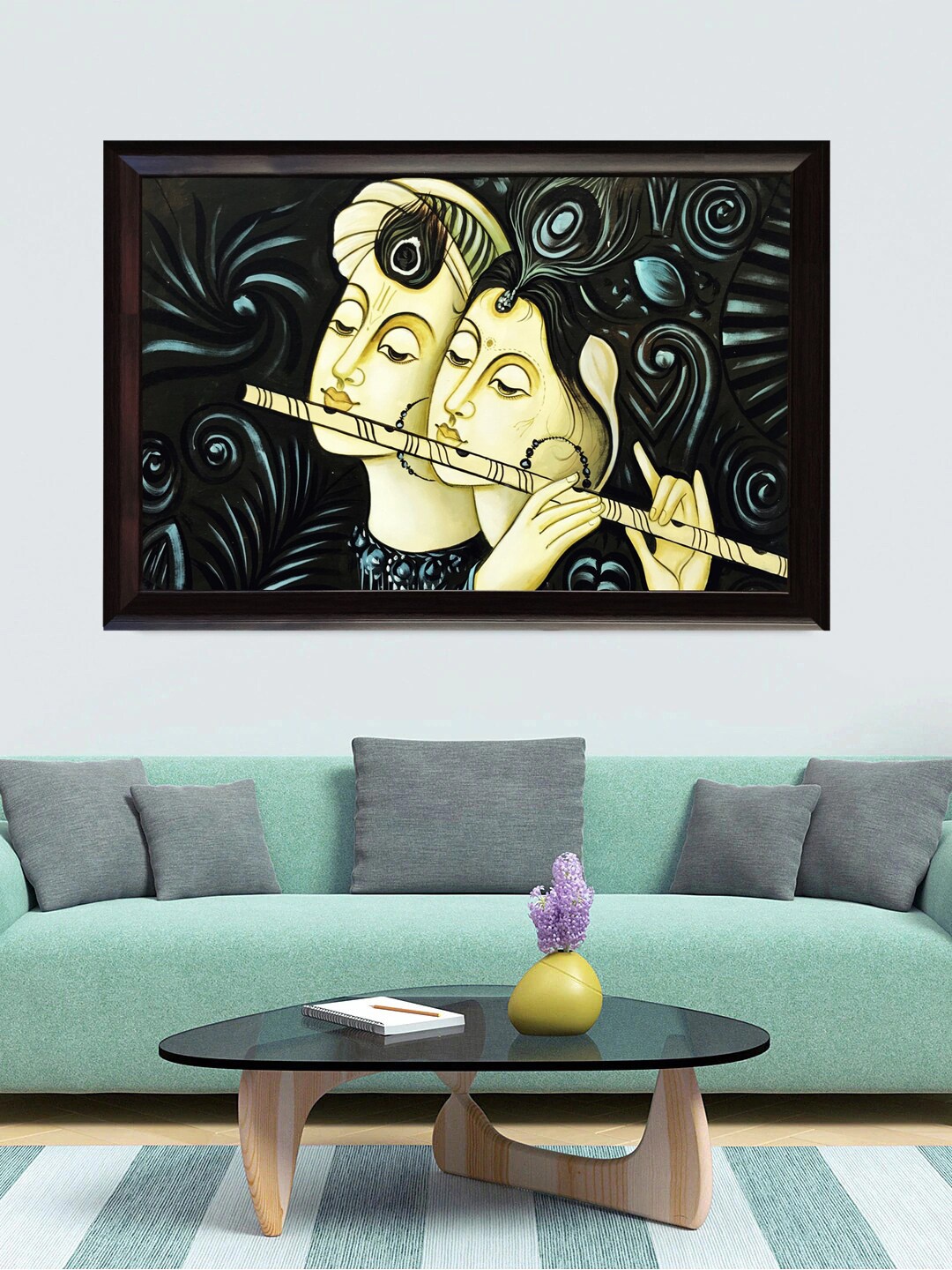 

Gallery99 Black & Yellow Krishna with Radha Original Handmade Oil Painting
