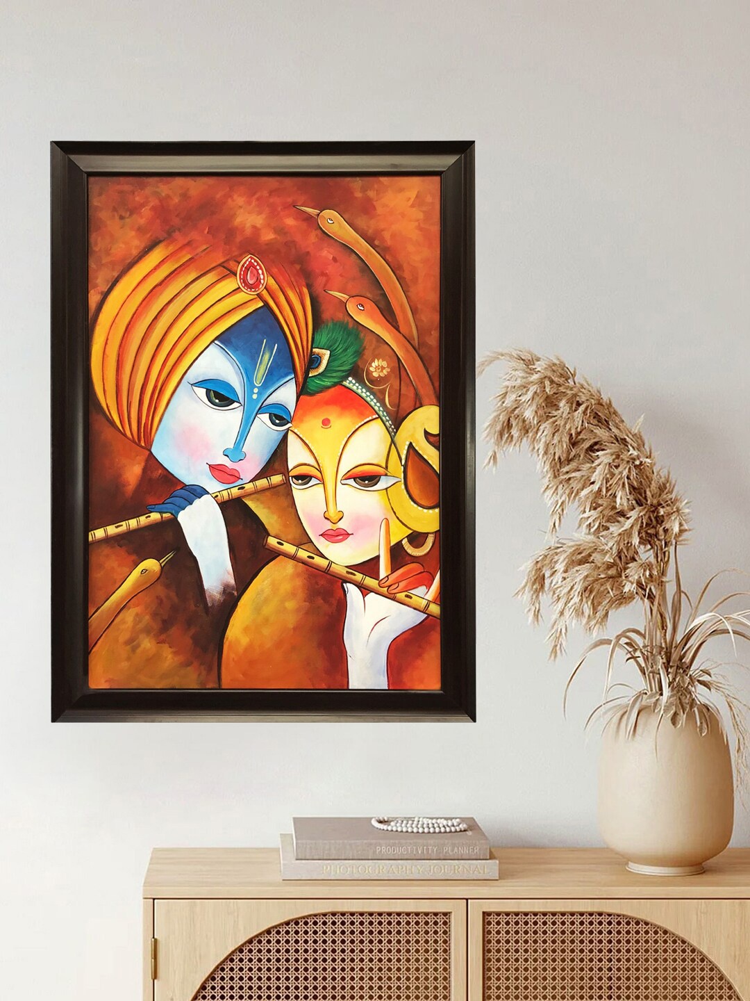 

Gallery99 Brown & White Krishna with Radha Handmade Oil Painting