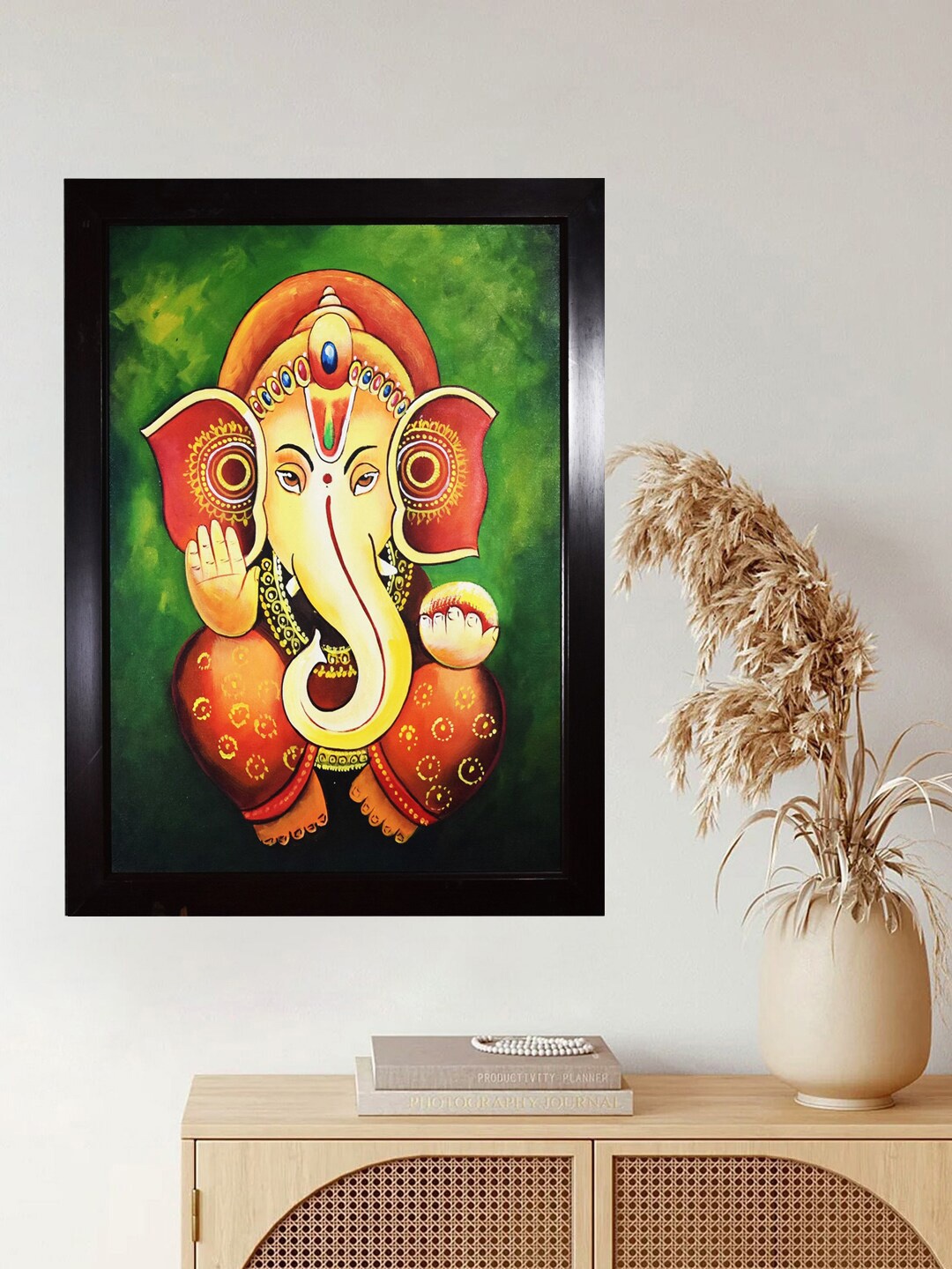 

Gallery99 Green & Orange Lord Ganesha Framed Oil Painting