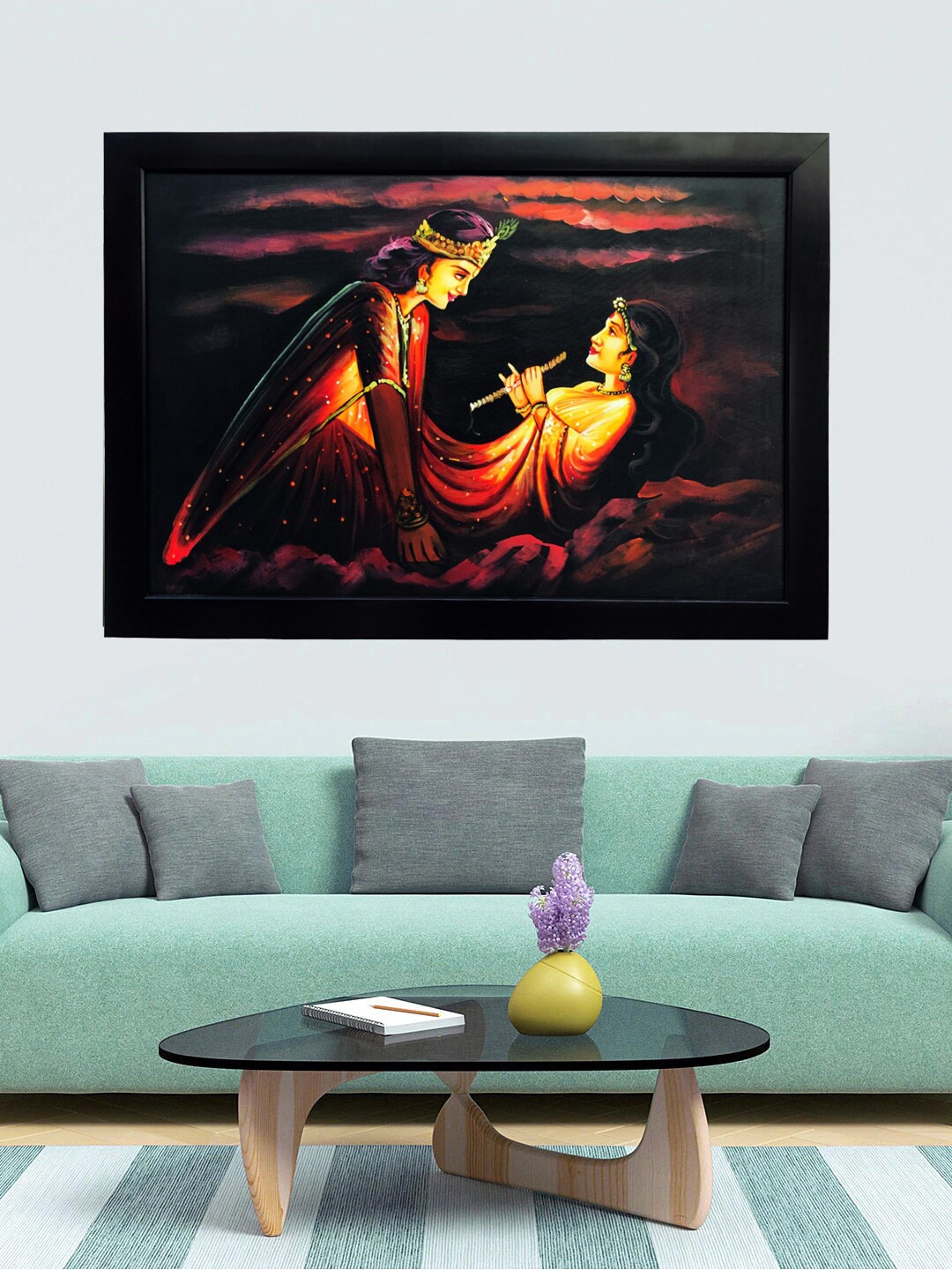 

Gallery99 Black & Red Krishna & Radha Handmade Oil Painting Wall Art