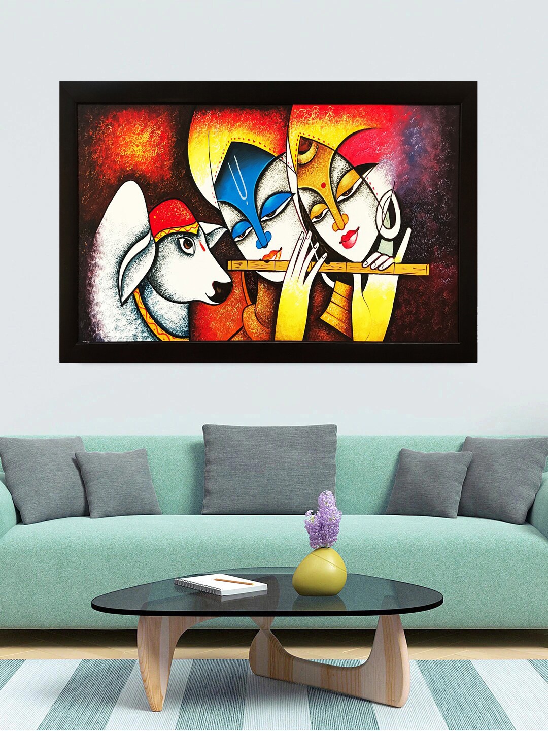 

Gallery99 Red Krishna with Radha With Nandi Painted Canvas Wall Art